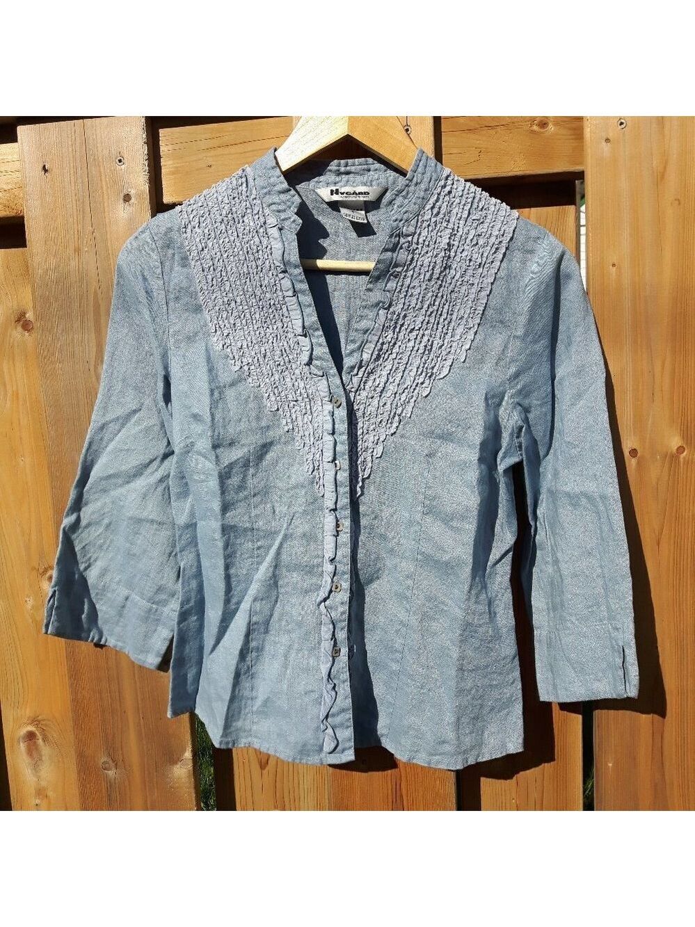 Nygard Petite Linen Blouse Ruffle collar Size 6